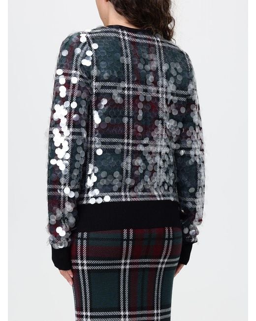 N°21 Gray V-Neck Tartan Plaid Virgin Wool Cardigan With Embroidery