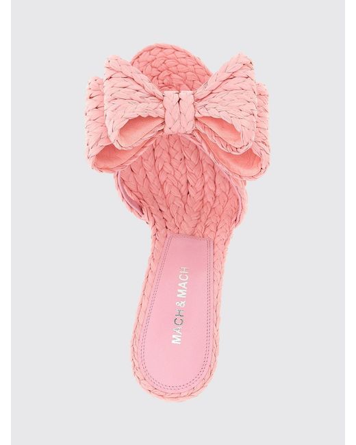 Mach & Mach Pink Le Cadeau Bow Braided Raffia Mules