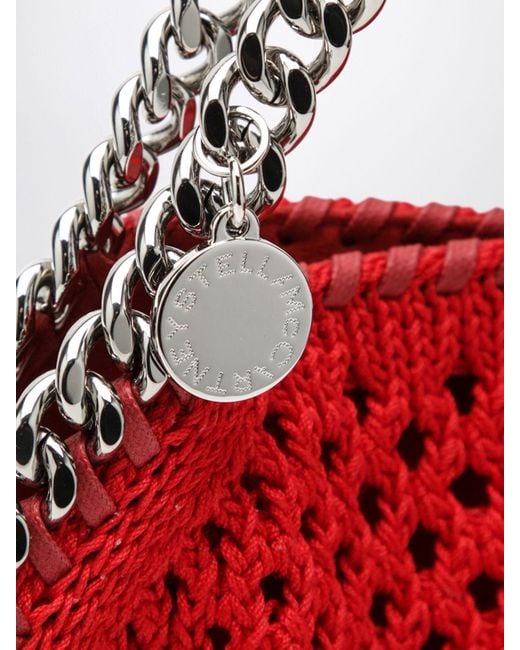 Stella McCartney Red Falabella Crochet Cotton Handbag With Metallic Chain