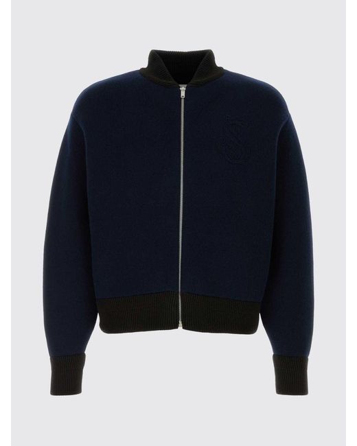 Jil Sander Blue Wool Knit Bomber Jacket for men
