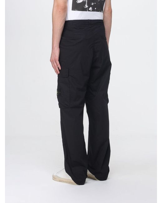 Stone Island Black Cotton Canvas Cargo Trousers for men