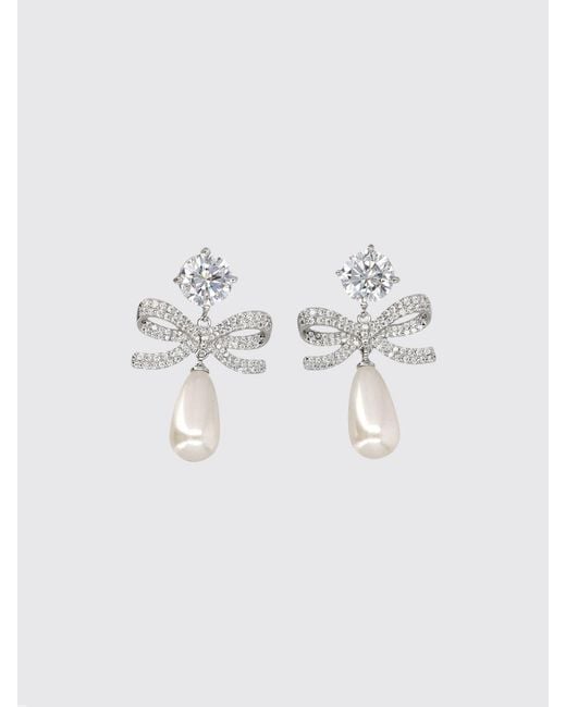 Self-Portrait Metallic Bow Drop Earrings With Crystals And Faux Pearls