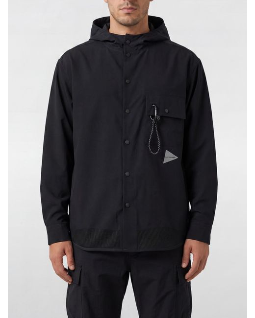 And Wander Black Polyester Windbreaker Jacket With Hood And Patch Pockets for men