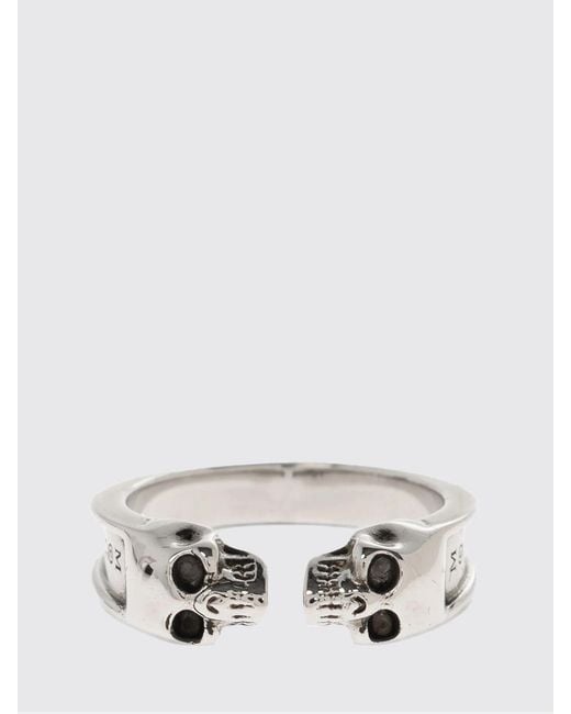 McQueen Metallic Skull Steel Ring for men