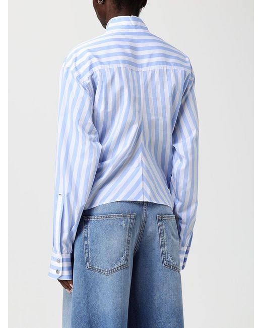 Max Mara Blue Cut-Out Striped Silk Shirt