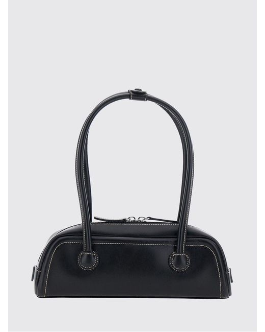 MARGE SHERWOOD Black Cow Leather Shoulder Bag With A Double Handle And Zip Closure
