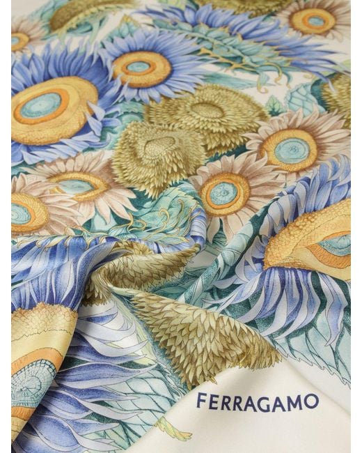 Ferragamo Metallic Silk Scarf With Sunflower Print