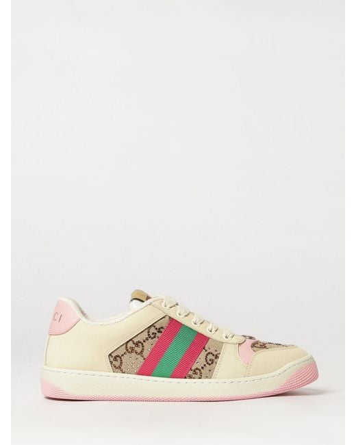 Gucci Natural Screener Jacquard Gg Monogram Leather And Cotton Low-Top Sneakers