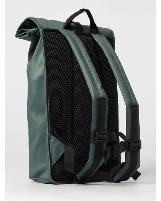 Rains Green Rolltop Rucksack Waterproof Polyester Backpack With Hook Closure for men