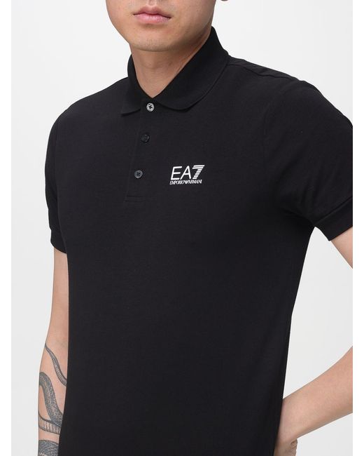 EA7 Black Cotton Polo Shirt With Logo for men