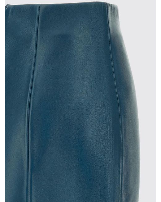 Balmain Blue High-Waisted Lamb Leather Midi Pencil Skirt With Slit