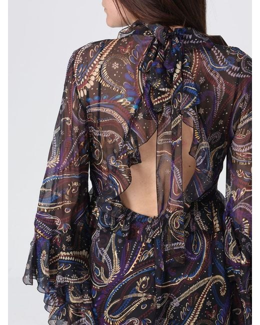 Etro Multicolor Mini Silk Dress With Ruffles And Paisley Print
