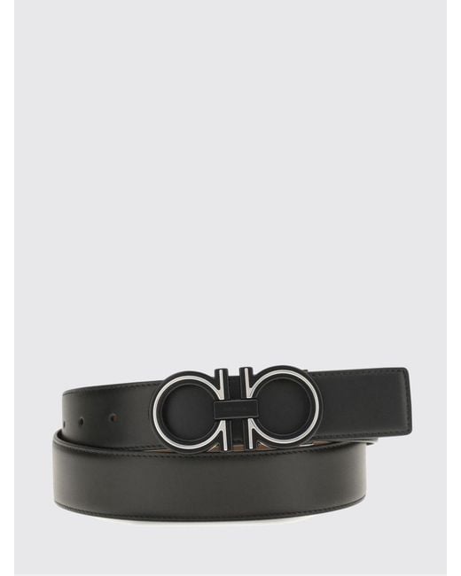 Ferragamo White Reversible Leather Belt With Metal Gancini Buckle for men