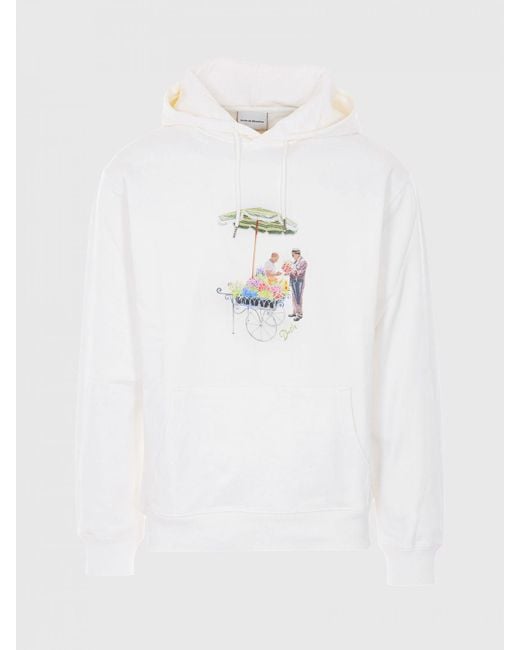 Drole de Monsieur White Fleuriste Printed Cotton Hoodie for men