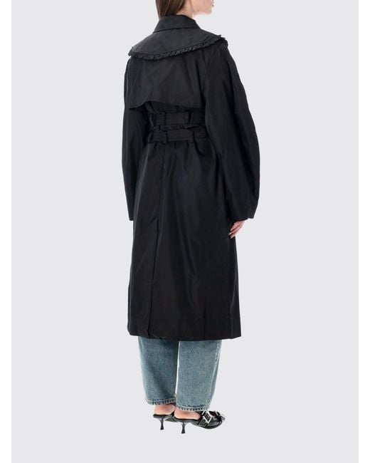 Ganni Black Double Breasted Trench Coat With Double Belt