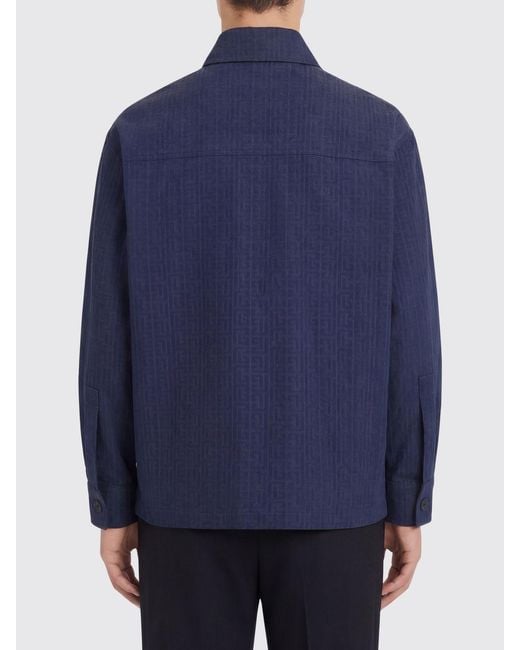 Balmain Blue Cotton Shirt Jacket for men