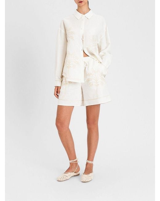 Twinset White Linen Blend Shirt With Embroidery
