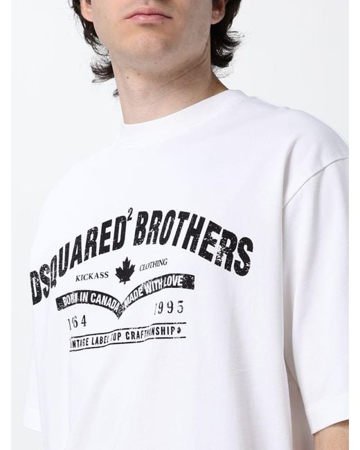 DSquared² White Cotton Crewneck T-Shirt With Contrasting Logo And Dropped Shoulders for men