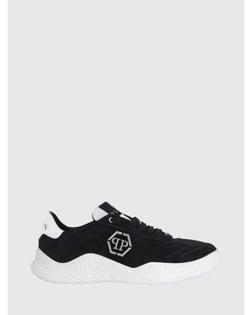 Philipp Plein White Low Top Leather And Suede Sneakers With Hexagon Logo for men