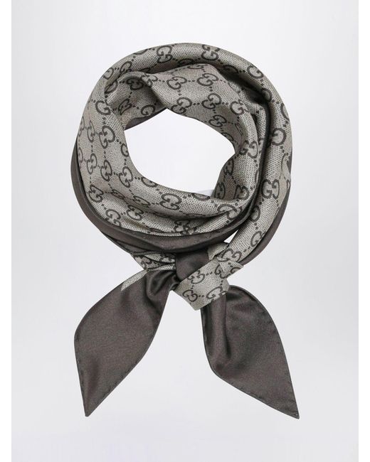 Gucci Gray Silk Scarf With Gg Monogram Print