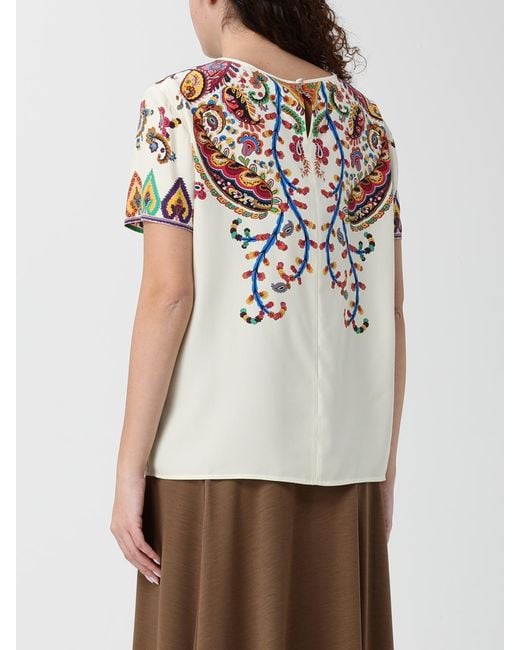 Etro Natural Silk T-Shirts With Paisley Print
