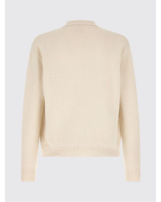 A.P.C. Natural V-Neck Pure Wool Cardigan With Contrast Logo for men