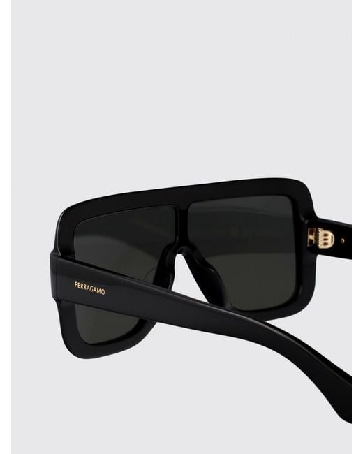 Ferragamo Black Tortoiseshell Rectangular Shield Sunglasses