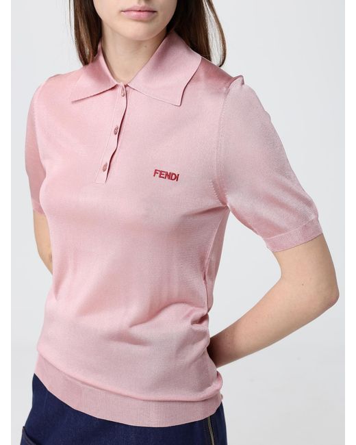 Fendi Red Viscose Polo Shirt With Logo