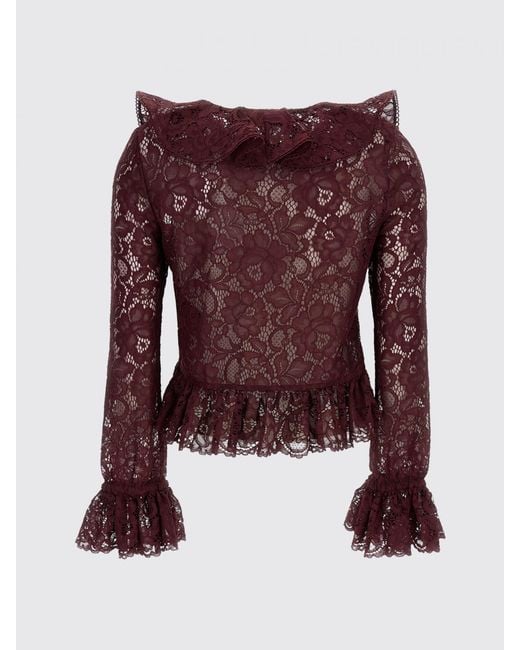 Self-Portrait Red V-Neck Ruffle Lace Long-Sleeve Top