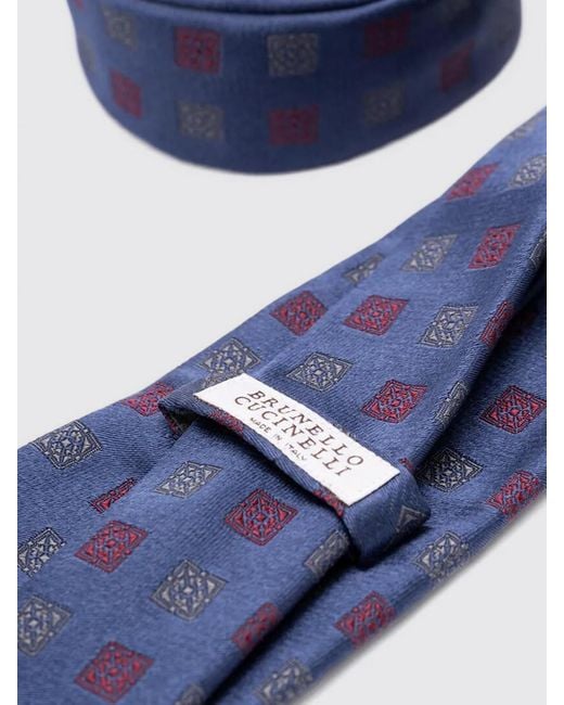 Brunello Cucinelli Blue Checked Silk Tie for men