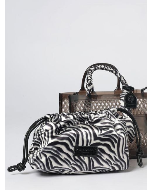 Kurt Geiger Black Jelly Perforated Pvc Handbag With Zebra Print And Inner Pouch