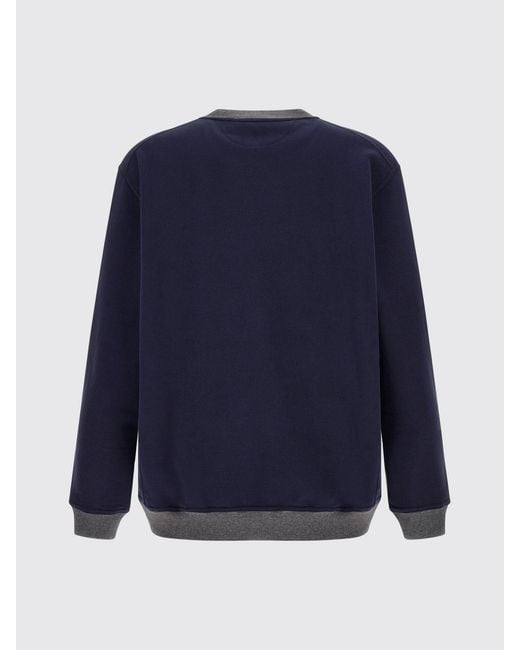 Brunello Cucinelli Blue Cotton Crewneck Sweatshirt With Contrast Embroidered Logo for men