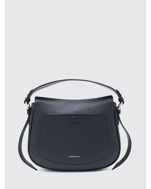 Coccinelle Blue Mavery Pebbled Leather Shoulder Bag With Flat Handle And Strap
