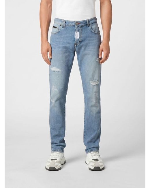 Philipp Plein Blue Distressed Slim Fit Jeans for men
