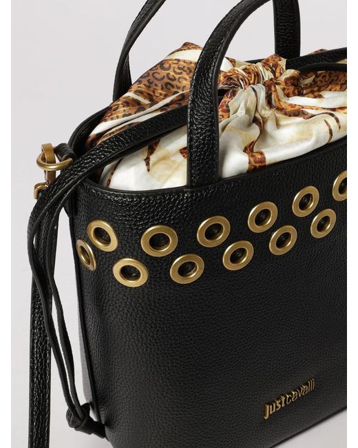 Just Cavalli Black Grained Faux Leather Bucket Bag With Metal Eyelets