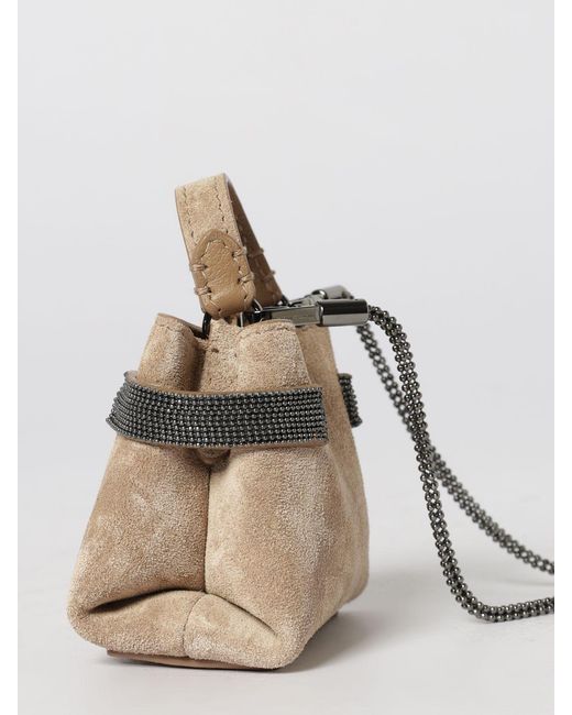Brunello Cucinelli Natural Micro Essence Suede Bag With Monile