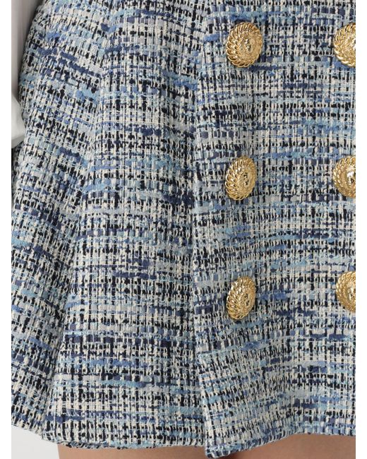 Balmain Blue Tweed Skirt With Pleats