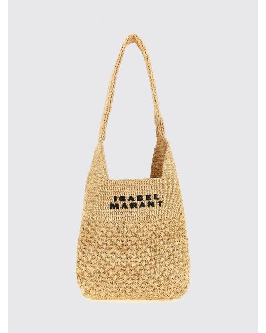 Isabel Marant Metallic Praia Raffia Bag With Embroidered Logo