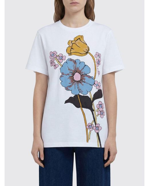 Marni White Cotton T-Shirts With Floral Print
