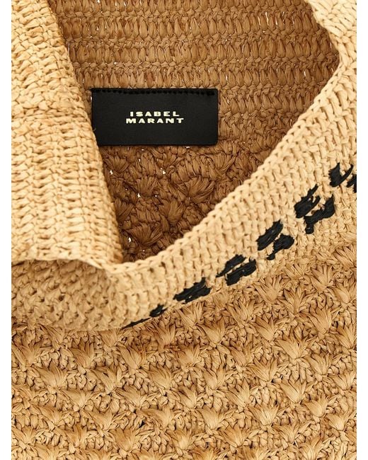 Isabel Marant Metallic Praia Raffia Bag With Embroidered Logo