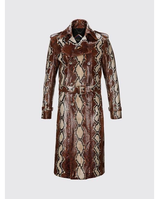 Billionaire Natural Double-Breasted Python Leather Trench Coat With Belt And Epaulettes for men