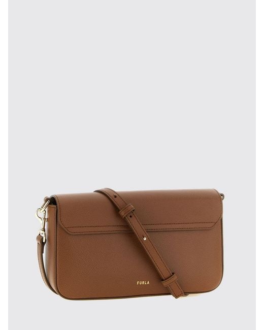 Furla Brown Iride Leather Crossbody Bag By With Flap Closure