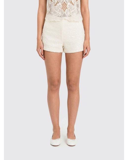 Twinset White Bouclé Shorts With Sequins