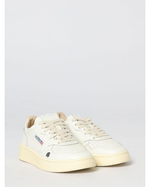 Autry Natural Medalist Low Leather Sneakers With Shell Embroidery
