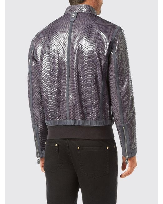 Billionaire Gray Python Leather Bomber Jacket for men