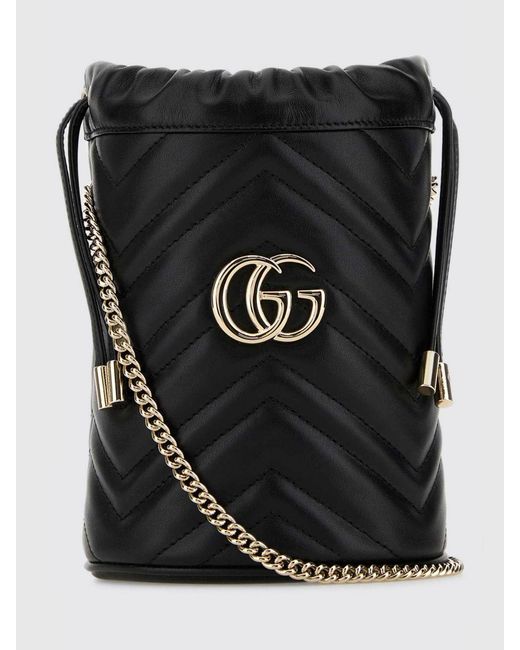Gucci Black Gg Marmont Chevron Quilted Nappa Leather Bucket Bag