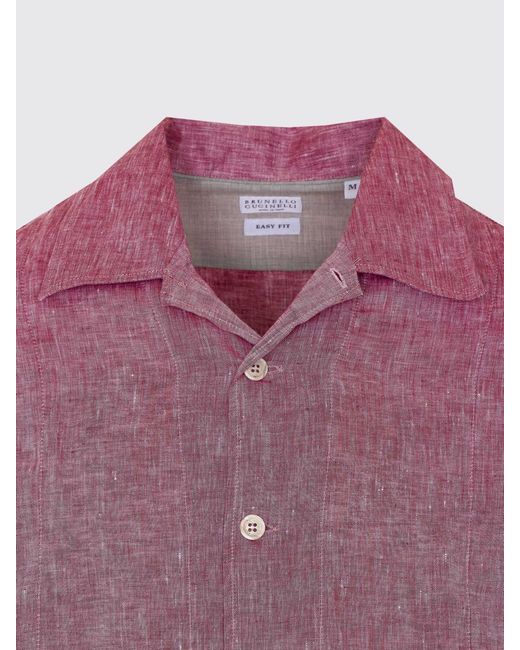 Brunello Cucinelli Pink Linen Casual Shirt for men