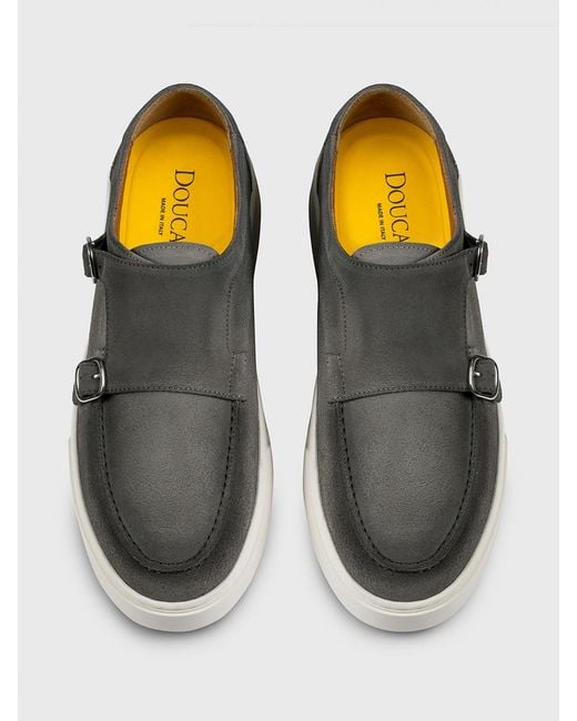 Doucal's Gray Suede Monk Strap Shoes for men