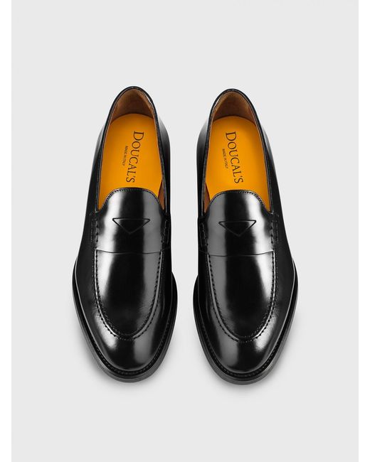 Doucal's Black Brushed Leather Loafers for men