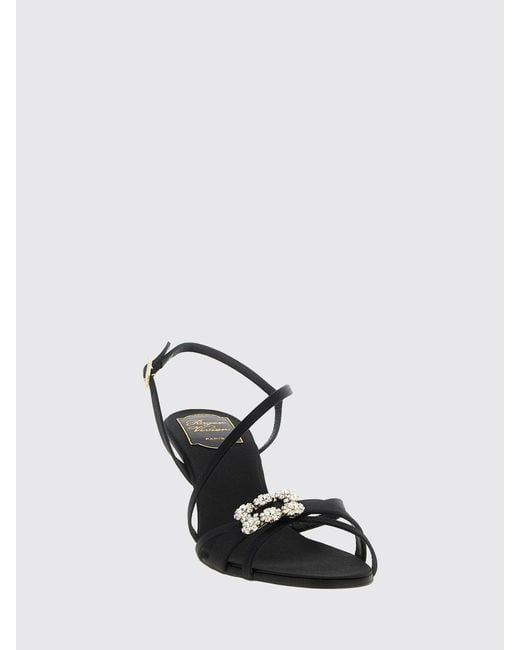Roger Vivier Black Efflorescence Satin Sandals With Jewel Buckle